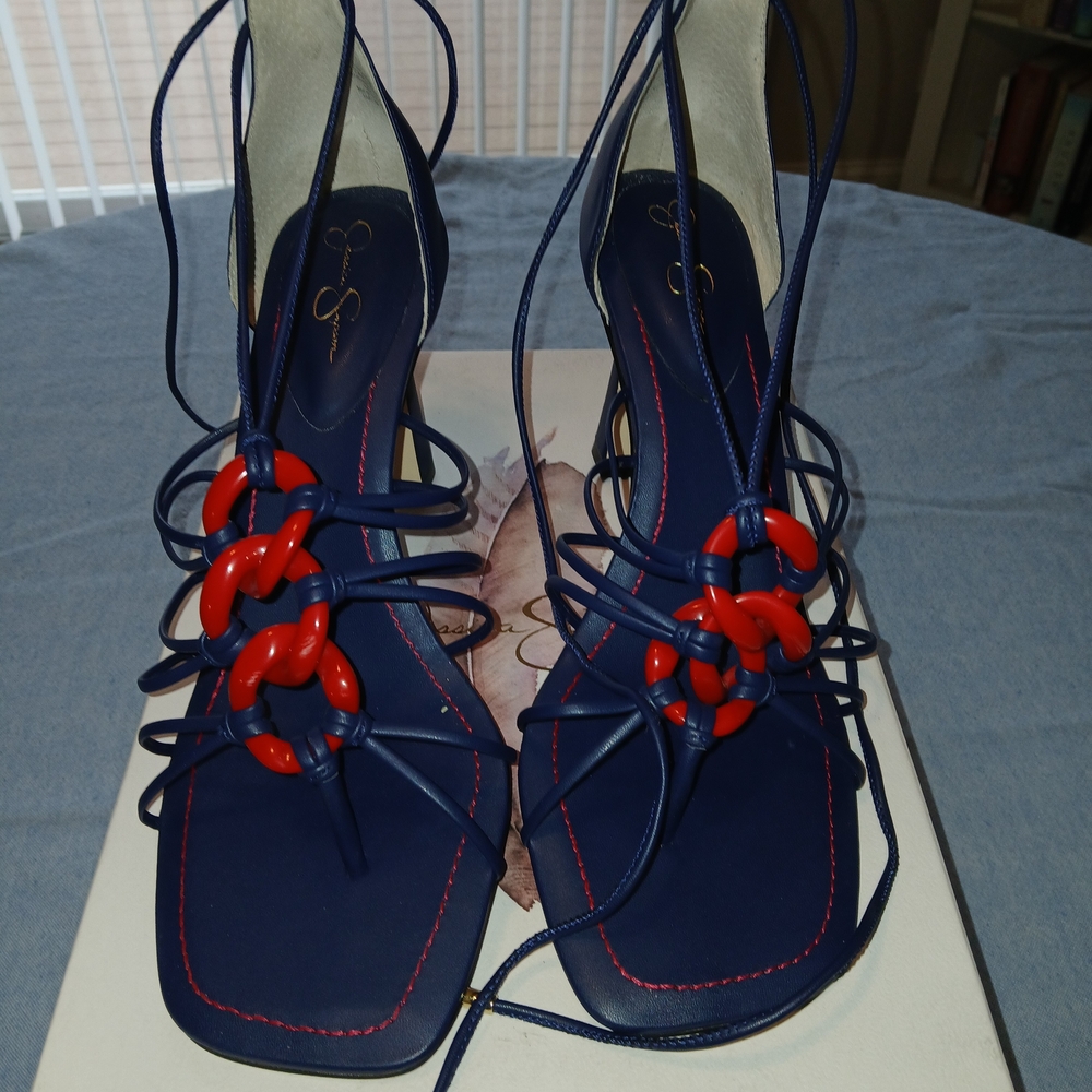 Jessica Simpson Navy and Red Strappy Sandals